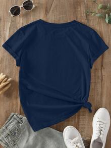 NostaNoir Camiseta Sólida Con Cuello Redondo - Azul Marino - Ver 2