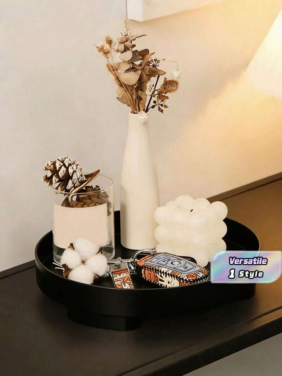 1个时尚简约托盘，可用于在梳妆台上展示钥匙、花瓶和化妆品，也可用于存放香薰和化妆品。是生日礼物、厨房配件、厨房装饰、餐桌托盘、水果托盘、托盘装饰或毕业季礼物的理想之选。 - 黑色 - 查看 1