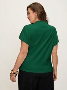 Comfylo Camiseta de mujer talla grande unicolor casual con fruncido y ajuste ceñido - Verde - Ver 5