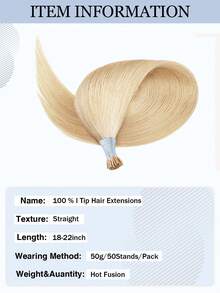 50pcs I Tip Hair Straight Light Brown #18K 150% 18-22 Inch Remy Human Hair I Tip Hair Extension Light Brown Color Hair Extensions - S22 - View 5