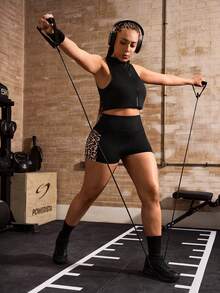 Powerista Plus Size Women's Solid Color Zipper Front Vest Jacket Plus Size Plus Size Women's Casual Solid Color Loose Racerback Tank Top, Summer Gym Leggings Plus Size Workout Clothes Plus Size Athletic Wear Curve Active Wear Gym Tank Curve Gym Clothes Women Plus Size Gym Outfit For Women Curve Women's Fashionable Casual Contrast Color Elastic Tank Yoga Top - Black - View 8