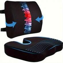 Memory Foam Pillow Support Seat Cushion Set, Large And Thick, Relieves Lower Back Pressure, Comfortable Hip Pillow, Double Straps For Back Support, Office Chair Pad, Car Seat Elevator Pad, Etc., Suitable For Home And Office Seat Pads And Backrests, - Black - View 4