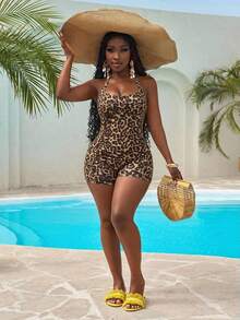 Slaydiva Baju Renang One Piece Motif Leopard Ukuran Plus Terbaru, Baju Renang Pantai Ukuran Plus untuk Liburan, Baju Renang Motif Leopard Cokelat Ukuran Plus, Baju Renang Leher Halter Ukuran Plus, Baju Renang One Piece Ukuran Plus - Coklat - View 6