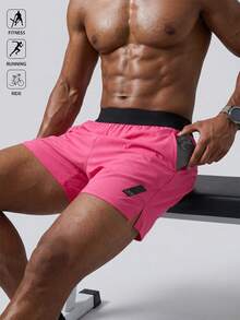 Acti Log Men's Contrast Color Waistband Side Slit Sports Shorts, Gym - Hot Pink - View 5