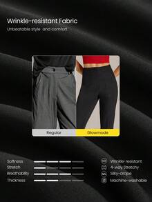 GLOWMODE Wrinkle-Resistant Stretchy Easy Pull-On High-Rise Waist Tapered Work Pants With Side Pockets Daily Casual Office  Spring Summer - Black - View 6
