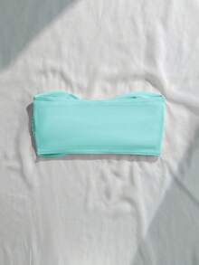 Swim Basics Vacation Beach Solid Color Twisted Bandeau Swimsuit Top - Mint Green - View 2