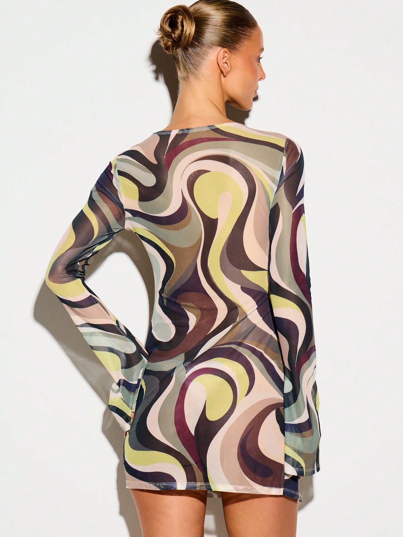 Swirl Print Boat Neck Tie Mini Dress