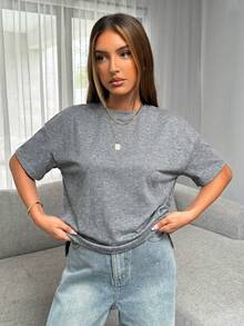 Siren Gaze Women's Minimalist Casual Basic High-Low Hem T-Shirt Everyday Grey Summer - Grey - View 3