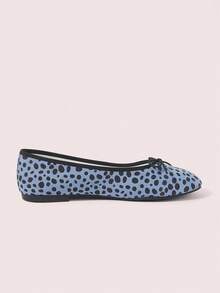 CUCCOO DOLLMOD Polka Dot Printed Bow Decorative Ballet Flats, Round Toe Lace-Up Flats, Casual And Comfortable Soft-Soled Shoes, All-Season Daily Wear Shoes Fall Shoes - Blue - View 5