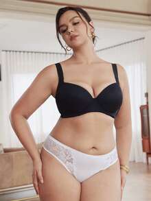 Slumbrini 3件套浪漫风格舒适大码女式撞色蕾丝棉质内裤 - 彩色 - 查看 3