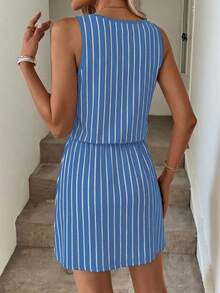 SHEIN LUNE Women's Casual Printed Short Dress Suitable For Spring And Summer - Blue - View 2