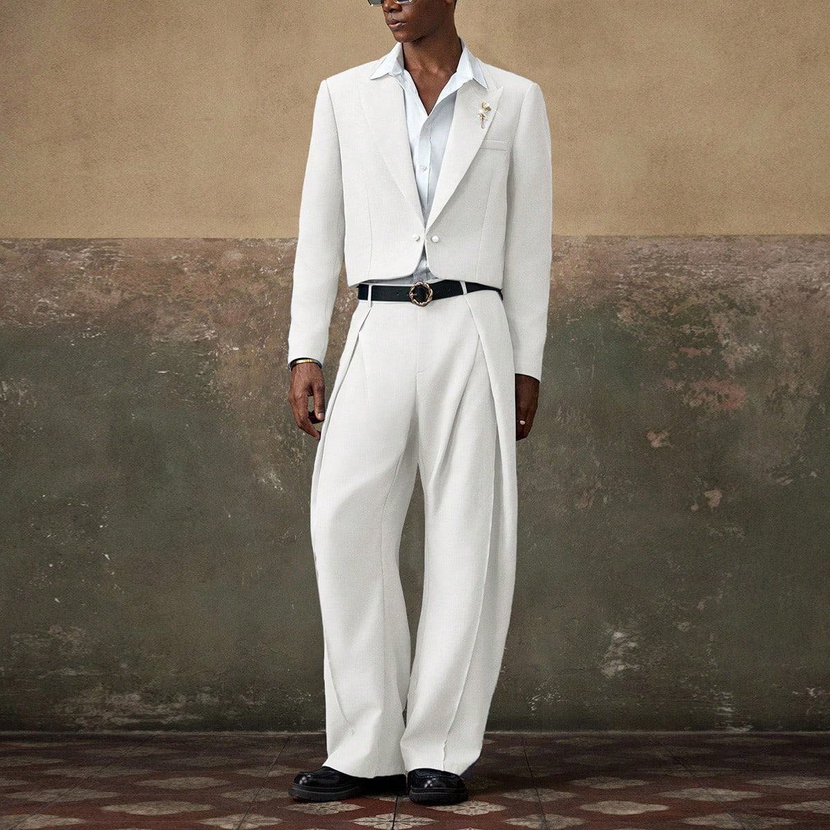 Conjunto de 2 piezas de traje casual holgado de manga larga y pantalón recto para hombre, para boda