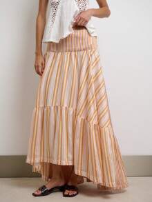 Nöista High-Waisted, A-Line Striped Maxi Skirt Features A Lightweight Fabric And Bright, Gentle Colors In Bohemian Style. Layered Design Adds Depth - Multicolor - View 8