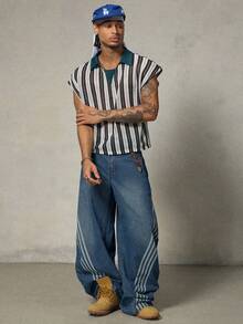 FRESIVO Men's  Casual Versatile Daily Outing Top - Black and White - View 1