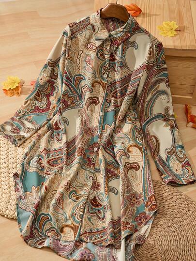 Rusticease Women's Vacation Casual Paisley Print Shirt Dress