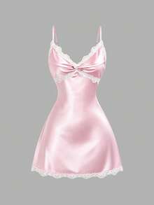 Sweetra Pink Lace Trim Adjustable Strap A-Line Dress,Soft And Seductive Summer Style Suitable For Aniversary Going Out,Date,Beach And Casual Outing Lace Sexy - Pink - View 1
