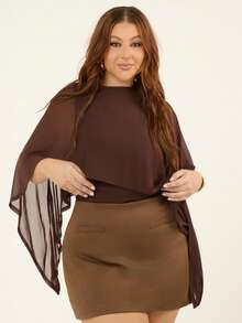 Lele Munniz Plus Size Solid Color High Waist Skirt, Suitable For Work Brown - Coffee Brown - View 4