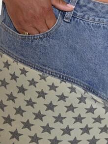 MUSERA Blue Studded Star Graphic Slogan Crew Neck Short Sleeve Fitted Tee T Shirt - Green - View 6