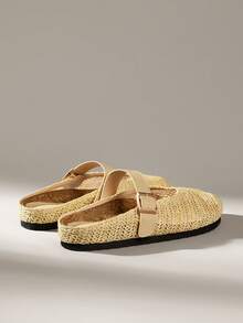 Solecia Women's Slip-On Thick Soled Mule Loafers, Casual Spring/Autumn Shoes For Christmas - Woven grass yellow - View 3