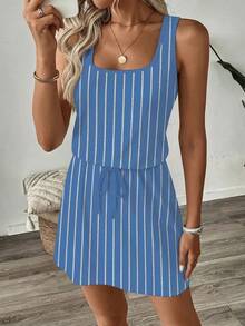 SHEIN LUNE Women's Casual Printed Short Dress Suitable For Spring And Summer - Blue - View 10