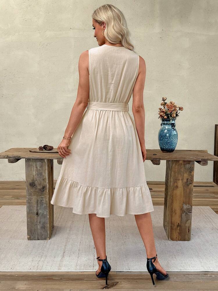 Women's Summer Casual Solid Color Sleeveless Midi Dress