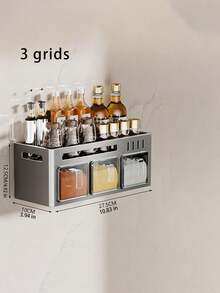 Este estante de especias integrado y montado en la pared es a prueba de óxido, no requiere perforación e incluye recipientes para especias y frascos de almacenamiento de cocina. - Multicolor - Ver 3
