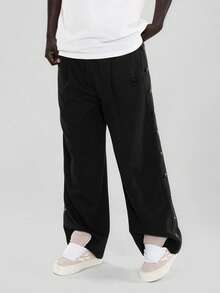 FORM&CHAOS Men's Wide Leg Glossy 3D Printed Black Pants City Break Winter Street Wear,Black Pants Men - Black - View 5