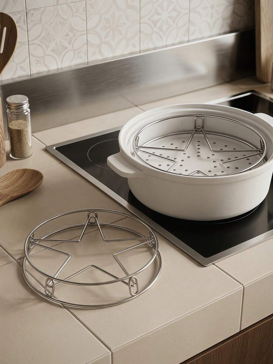 Cirelle 1 Piece Star Shaped Stainless Steel Steamer Rack, Multi-Purpose Round Steaming Trivet With 3 Stable Elevated Legs, Heat Resistant Pot Stand Cooling Rack For Pressure Cooker Stock Pot , Essential Kitchen Cooking Baking Accessory For Home Restaurant, Practical Housewarming Birthday Holiday Gift For Home Cooks Chefs Women Men Family - View 1