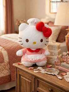 HELLO KITTY AND FRIENDS | Joivida 1pc Plush Toy With Red Bow And Lace Apron Pattern, Perfect For Living Room, Bedroom, Dressing Table, Home D R, An Ideal Gift For Holidays, Parties, Valentine's Day, Suitable For Adults, Teens, Family & Friends, Spring To Summer - White - View 3