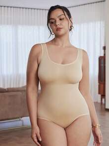 Slumbrini 1件装女士加大码无缝连体衣，收腰、收腹、提臀 - 杏色 - 查看 4