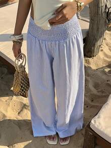 Sunnyshic 女士春夏度假条纹抽绳阔腿休闲裤，宽松直筒休闲版型，显瘦 - 彩色 - 查看 5