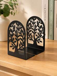 Hollow Metal Bookends With Natural Floral Patterns, Perfect For Organizing And Decorating Shelves And Bookcases. An Artistic Gift For Book Lovers, Avid Readers, And Office Staff. - One Size - View 2