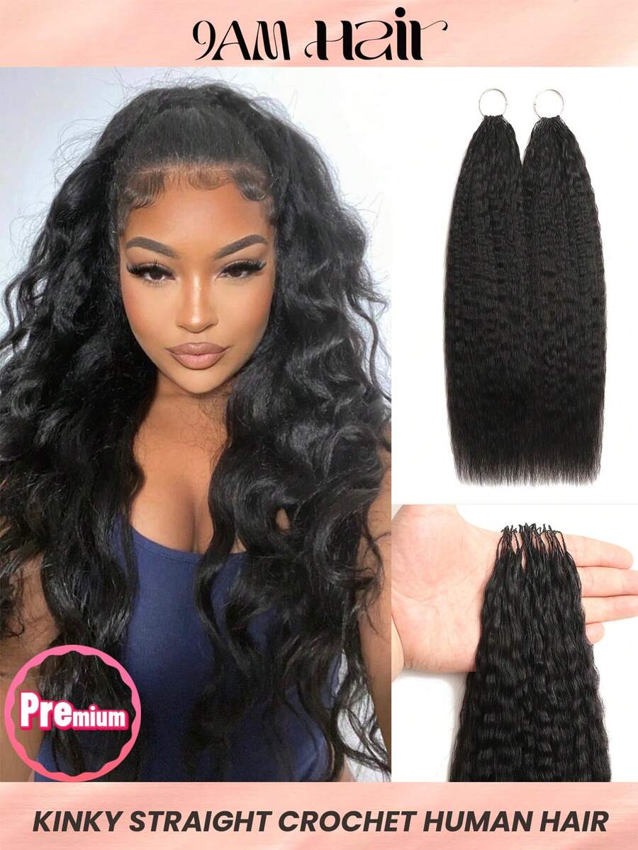 Boho Braids Kinky Straight Human Hair Crochet Braids Extensions Pre-Separated Invisible Remy Hair Bundles With Loop Knotless For Braiding - SNatural - View 1