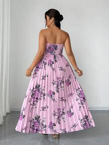 Elenzga 大码女式春夏碎花连衣裙，吊带收腰褶皱长裙，适合海滩度假、休闲约会、旅行摄影，粉色碎花带来春日气息，吊带心形领口凸显肩颈线条，褶皱长裙优雅飘逸，遮掩身材缺陷，轻松打造温柔优雅的造型。 - 彩色 - 查看 2