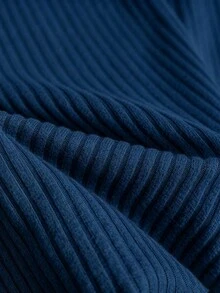SHEIN Franclia Elegant Vacation Casual Women's Top, Cold Shoulder Base Ribbed Knit Fabric, Spring Summer Autumn Winter Outing Date Brunch Going Out Navy Blue - Navy Blue - View 4