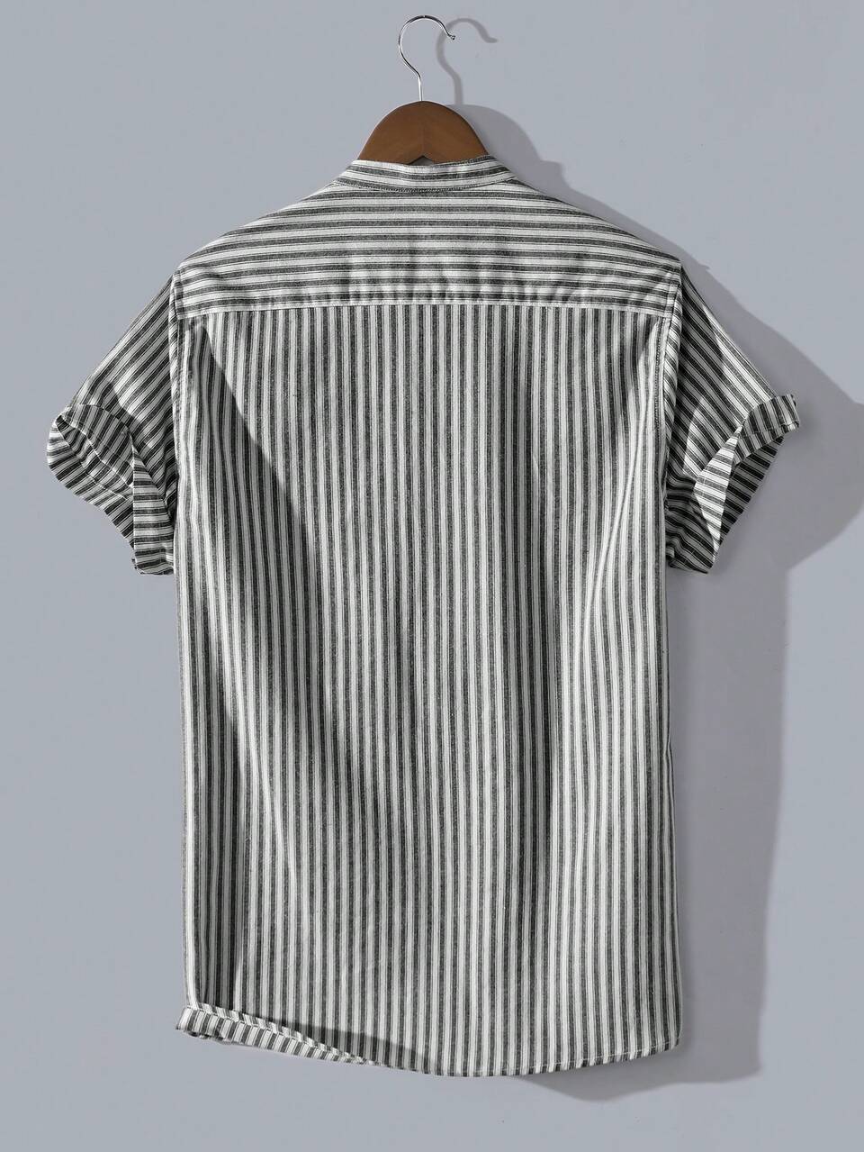 Men 1Pc Short Sleeve Button Up Striped Pocket Shirt, Casual, Boyfriend Gift