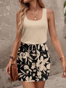 SHEIN LUNE Women's Casual Printed Short Dress Suitable For Spring And Summer Vacation Black - Multicolor - View 10