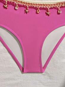 SHEIN Baju Renang Terusan Modis untuk Liburan Anak Perempuan Remaja dengan Hiasan Bintang Laut - Hot Pink - View 5