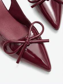 Eladyva Women's Pointed Toe Butterfly Knot Sandals, 7cm High Heel Roman Style Kitten Heel Shoes, Fairy Elastic Buckle Closure High Heels - Burgundy - View 9