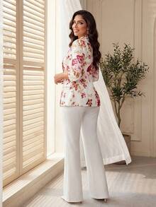 Auveirra 2025 Nouvelle veste de tailleur fine pour femmes, convenant à toutes les saisons. Manteau casual d'affaires pour femme. Blazer à imprimé floral pour l'automne/l'hiver - Multicolore - Voir 2