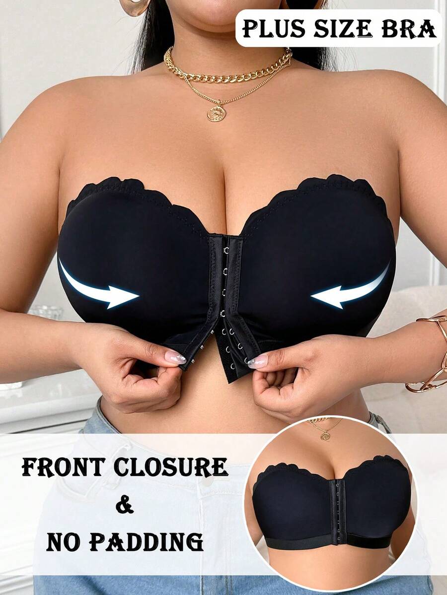 SHEIN Sujetador bustier con cierre frontal en arco para mujer de talla grande - Negro - Ver 1