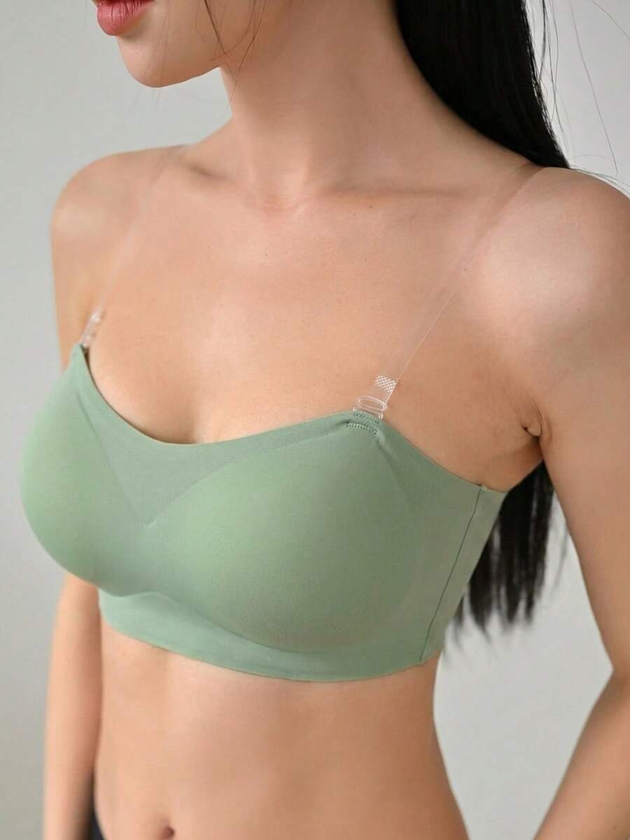 DAZY Detachable Transparent Shoulder Strap Strapless Wire-Free Bra - Green - View 1