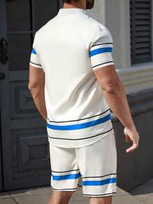 Manfinity Homme 男士夏季条纹短袖单排扣休闲衬衫 - 彩色 - 查看 2