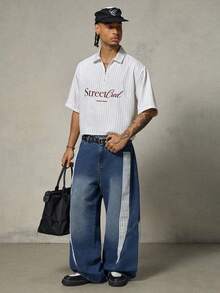 FRESIVO Men's Vintage Washed Blue Webbing Pants - Blue - View 3