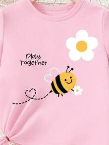 Blind Box Set 1pc Girls Toddler Bee Flower Heart Letter Print Basic Short Sleeve T-Shirt And Cycling Pants - Multicolor - View 6