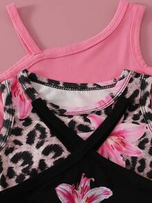 SHEIN Playful Pals 3件組女嬰時尚多巴胺色無袖洋裝套裝，夏季戶外穿著 - 彩色 - 查看 9