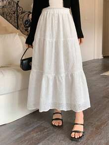 DAZY Women's Textured Embroidered Mesh Solid Color Skirt - White - View 3
