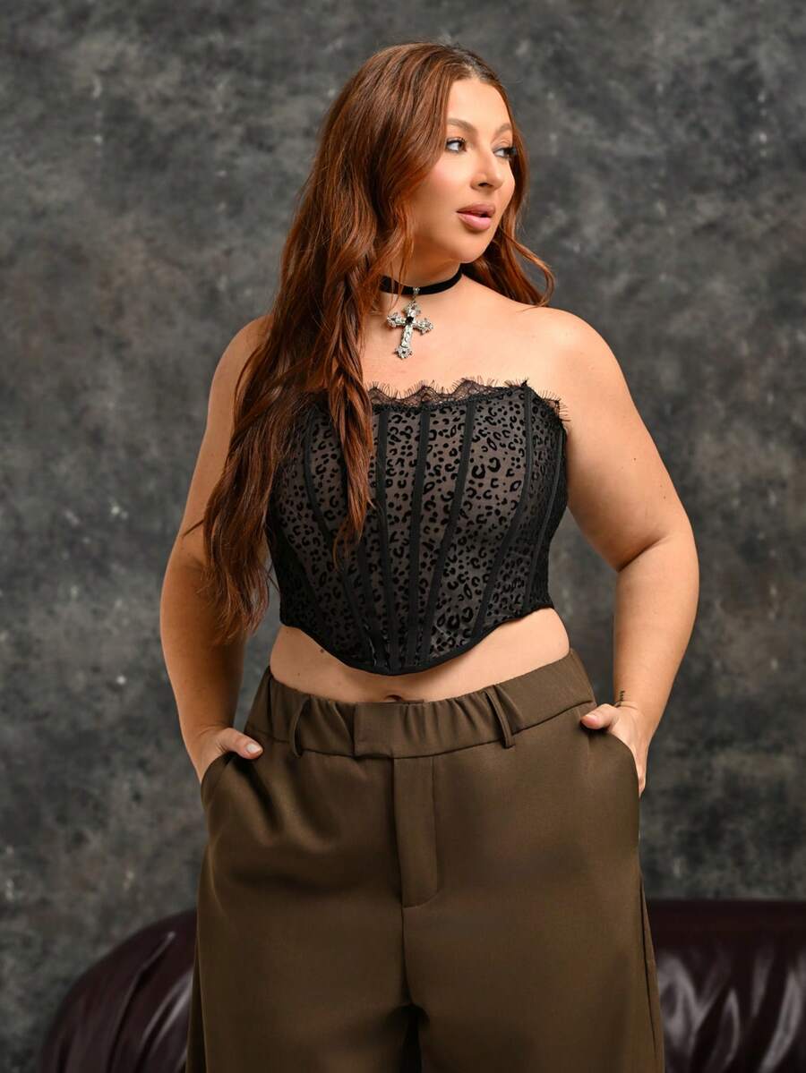 Lele Munniz Sujetador de talla grande con ballenas moldeadoras, envoltura de pecho, hombros descubiertos, ropa exterior para mujer, chaleco de soporte de pecho, top corsé negro - Negro - Ver 1