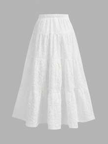 SHEIN Chân váy dài Boho cho thiếu nữ, màu trắng trơn, dệt kim phối ren, bèo nhún, kiểu dáng túi giấy, cạp bèo, gấu bèo - trắng - Xem 3