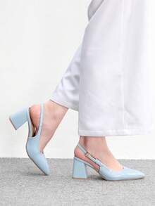 CUCCOO BIZCHIC 女款時尚高跟鞋，扣環粗跟 PU 全球四季通勤優雅百搭 節慶度假辦公室戶外日常 - 淺藍色 - 查看 4